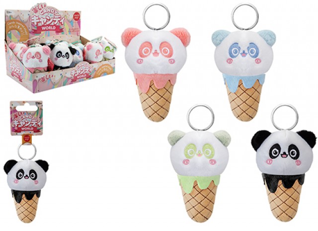 (Mis 0) PANDA CONO GELATO Peluche Portachiavi 10cm c/anello e backcard 4ass In espo da 12pz…x12…x144